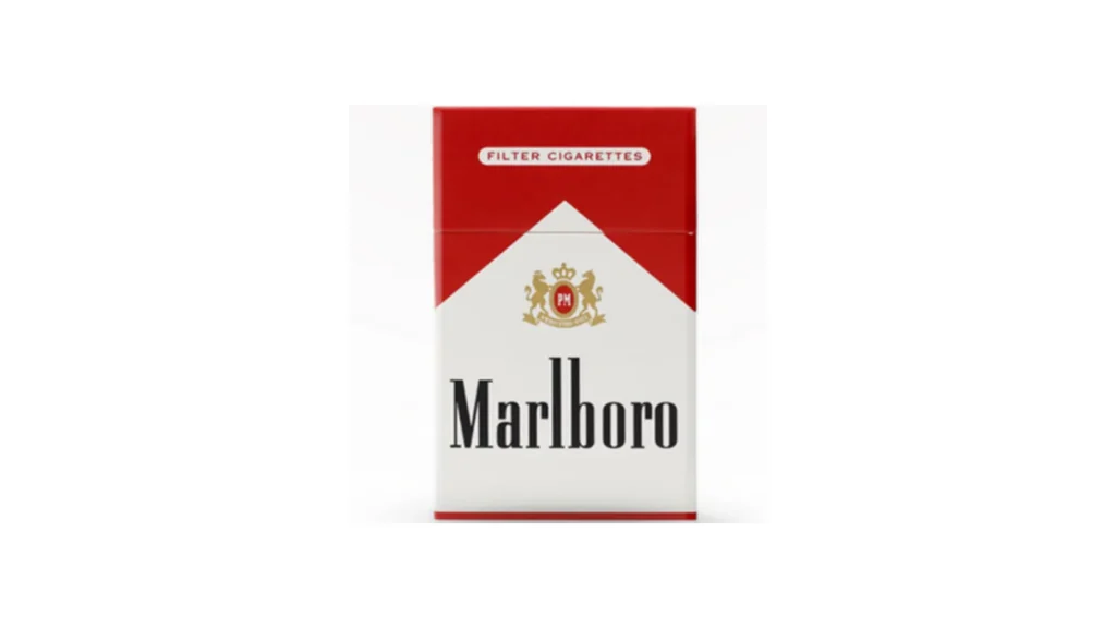 Front view of a red and white Marlboro cigarette pack